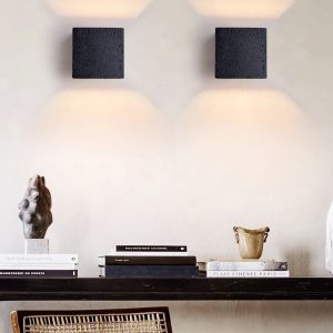 Bilboria - Kinkiet nowoczesny metalowy, czarny trawertyn do salonu, Ø12×12 cm