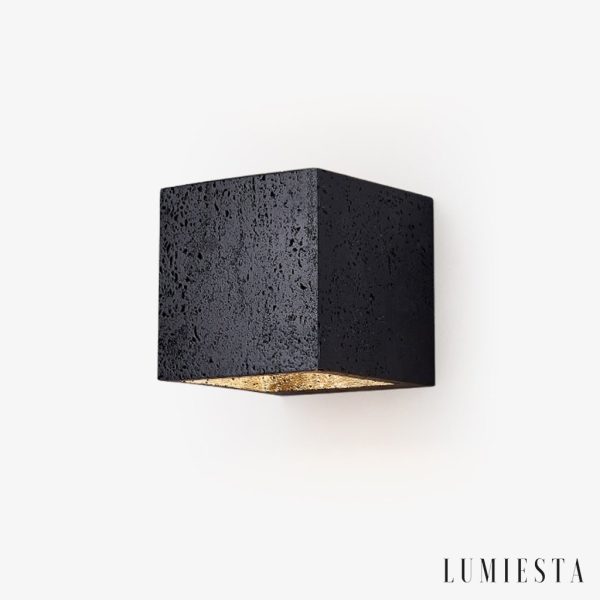 Bilboria - Kinkiet nowoczesny metalowy, czarny trawertyn do salonu, Ø12×12 cm