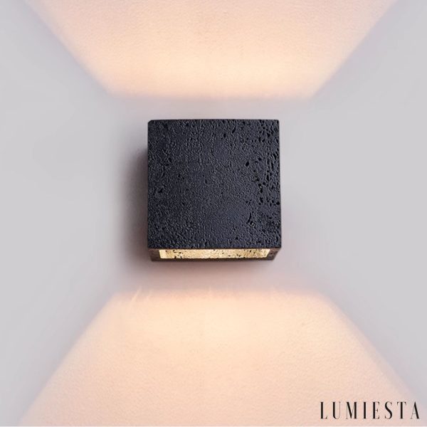 Bilboria - Kinkiet nowoczesny metalowy, czarny trawertyn do salonu, Ø12×12 cm