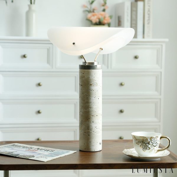 Bogotara - Lampa stołowa nowoczesna, marmur/skóra, biała do salonu, Ø30 x 40/43 cm