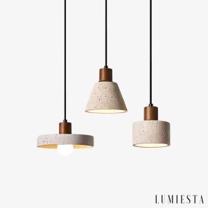 Bordeauxa - Lampa wisząca trawertynowa żółta, nad stół, Ø12/15/21 cm