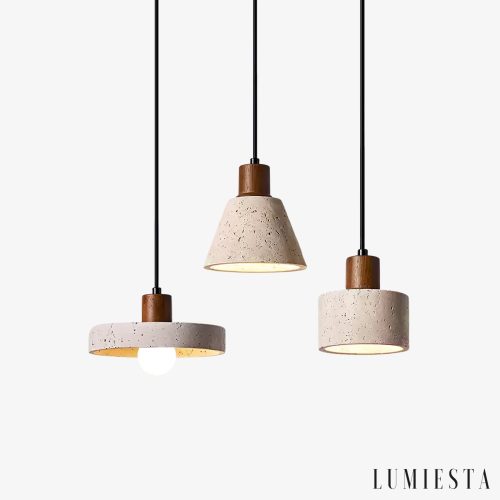 Bordeauxa - Lampa wisząca trawertynowa żółta, nad stół, Ø12/15/21 cm