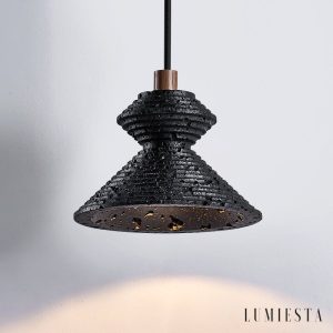 Braganna - Lampa wisząca nowoczesna, czarny trawertyn do jadalni, Ø14 x H10 cm