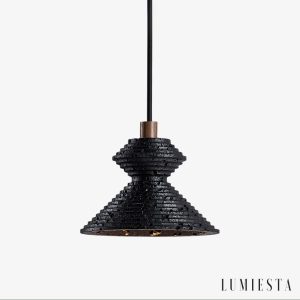 Braganna - Lampa wisząca nowoczesna, czarny trawertyn do jadalni, Ø14 x H10 cm