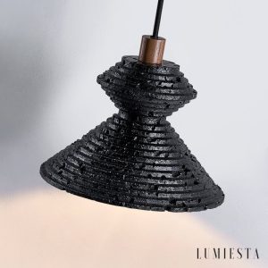 Braganna - Lampa wisząca nowoczesna, czarny trawertyn do jadalni, Ø14 x H10 cm