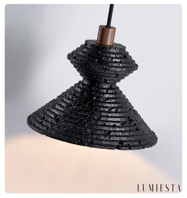 Braganna - Lampa wisząca nowoczesna, czarny trawertyn do jadalni, Ø14 x H10 cm