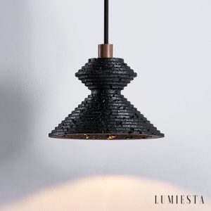 Braganna - Lampa wisząca nowoczesna, czarny trawertyn do jadalni, Ø14 x H10 cm