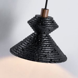 Braganna - Lampa wisząca nowoczesna, czarny trawertyn do jadalni, Ø14 x H10 cm