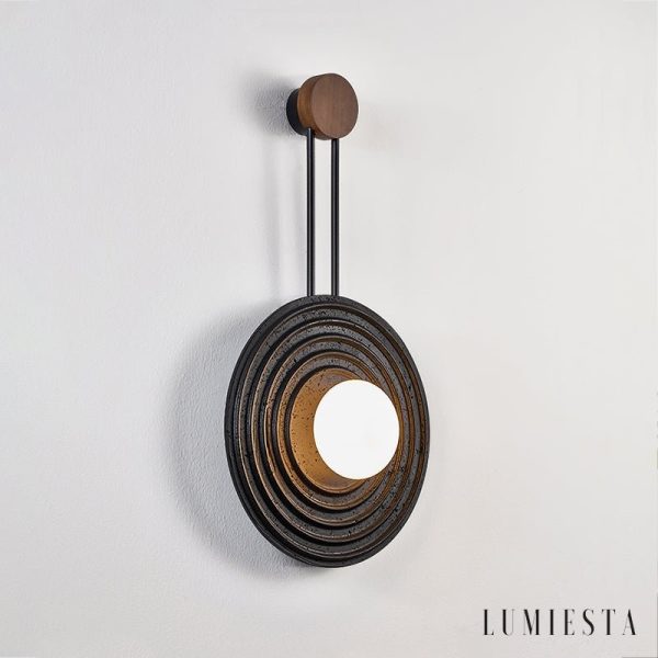 Brasiliax - Lampa wisząca trawertynowa, czarny/ciemny orzech do salonu Ø33x60 cm