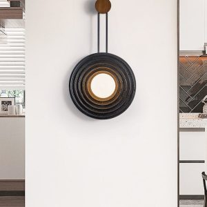 Brasiliax - Lampa wisząca trawertynowa, czarny/ciemny orzech do salonu Ø33x60 cm