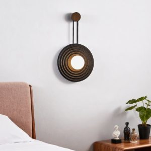 Brasiliax - Lampa wisząca trawertynowa, czarny/ciemny orzech do salonu Ø33x60 cm