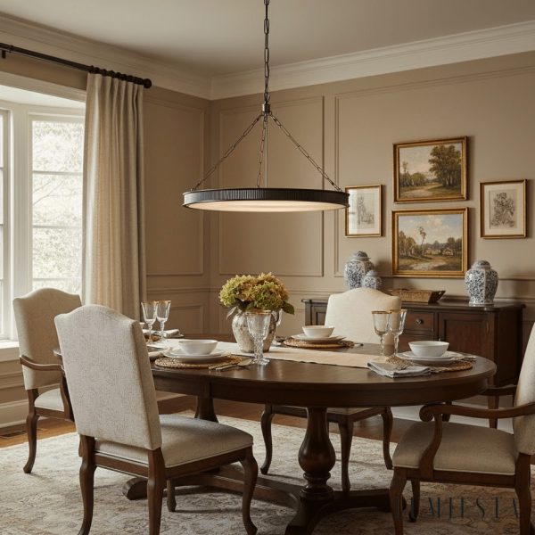 Britannix - Lampa wisząca mosiężna z alabastrem, do salonu i jadalni, Ø62 x 50 cm