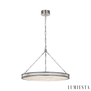 Britannix - Lampa wisząca mosiężna z alabastrem, do salonu i jadalni, Ø62 x 50 cm