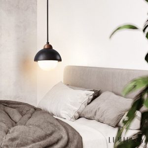 Byzantis - Lampa wisząca trawertynowa, czarny trawertyn do salonu, Ø15×18 cm