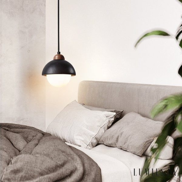 Byzantis - Lampa wisząca trawertynowa, czarny trawertyn do salonu, Ø15×18 cm