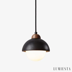 Byzantis - Lampa wisząca trawertynowa, czarny trawertyn do salonu, Ø15×18 cm