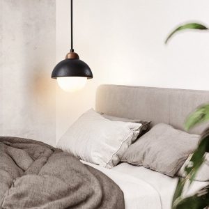 Byzantis - Lampa wisząca trawertynowa, czarny trawertyn do salonu, Ø15×18 cm