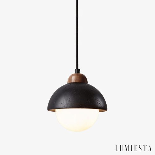 Byzantis - Lampa wisząca trawertynowa, czarny trawertyn do salonu, Ø15×18 cm