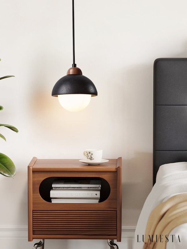 Byzantis - Lampa wisząca trawertynowa, czarny trawertyn do salonu, Ø15×18 cm