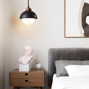 Byzantis - Lampa wisząca trawertynowa, czarny trawertyn do salonu, Ø15×18 cm