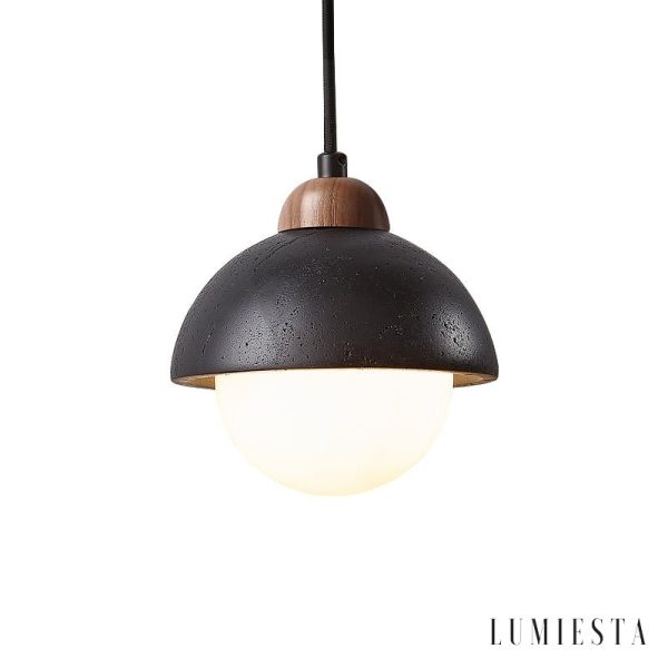 Byzantis - Lampa wisząca trawertynowa, czarny trawertyn do salonu, Ø15×18 cm