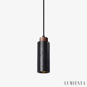 Caldara - Lampa wisząca trawertynowa, czarny i orzech, nad wyspę, Ø6x19 cm