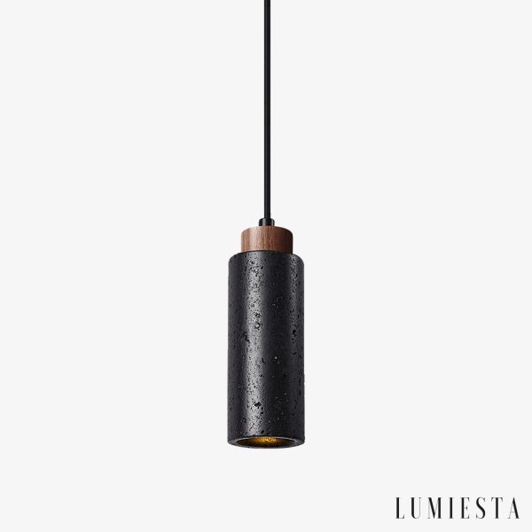 Caldara - Lampa wisząca trawertynowa, czarny i orzech, nad wyspę, Ø6x19 cm