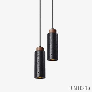 Caldara - Lampa wisząca trawertynowa, czarny i orzech, nad wyspę, Ø6x19 cm