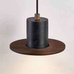 Cannesia - Lampa wisząca nowoczesna, czarny trawertyn i orzech do salonu, Ø20 cm