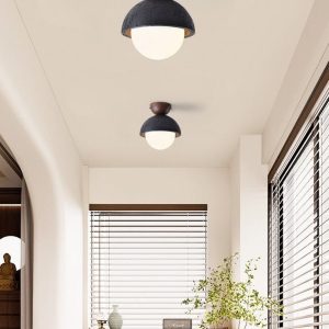 Caprius - Lampa sufitowa trawertynowa, czarna/biała, do korytarza, Ø15×16cm