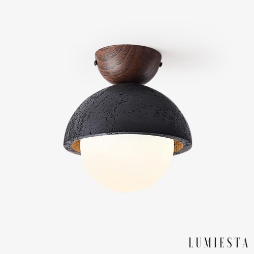 Caprius - Lampa sufitowa trawertynowa, czarna/biała, do korytarza, Ø15×16cm