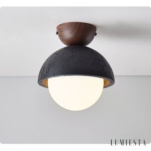 Caprius - Lampa sufitowa trawertynowa, czarna/biała, do korytarza, Ø15×16cm