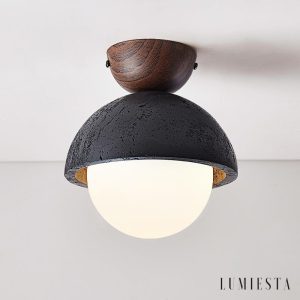 Caprius - Lampa sufitowa trawertynowa, czarna/biała, do korytarza, Ø15×16cm