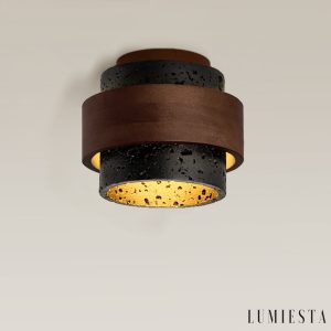 Capriva - Lampa sufitowa trawertynowa czarna do przedpokoju, Ø17×15 cm