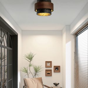 Capriva - Lampa sufitowa trawertynowa czarna do przedpokoju, Ø17×15 cm