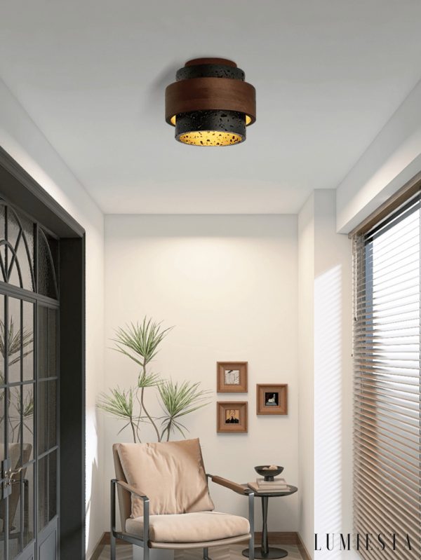 Capriva - Lampa sufitowa trawertynowa czarna do przedpokoju, Ø17×15 cm