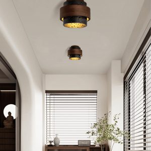 Capriva - Lampa sufitowa trawertynowa czarna do przedpokoju, Ø17×15 cm