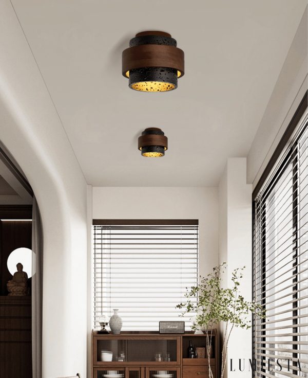 Capriva - Lampa sufitowa trawertynowa czarna do przedpokoju, Ø17×15 cm