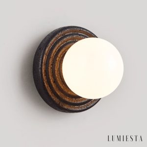 Cartagenae - Lampa sufitowa trawertynowa czarna z białym szkłem do salonu, Ø18 cm