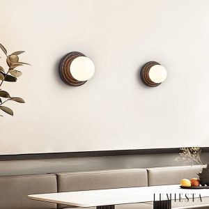 Cartagenae - Lampa sufitowa trawertynowa czarna z białym szkłem do salonu, Ø18 cm