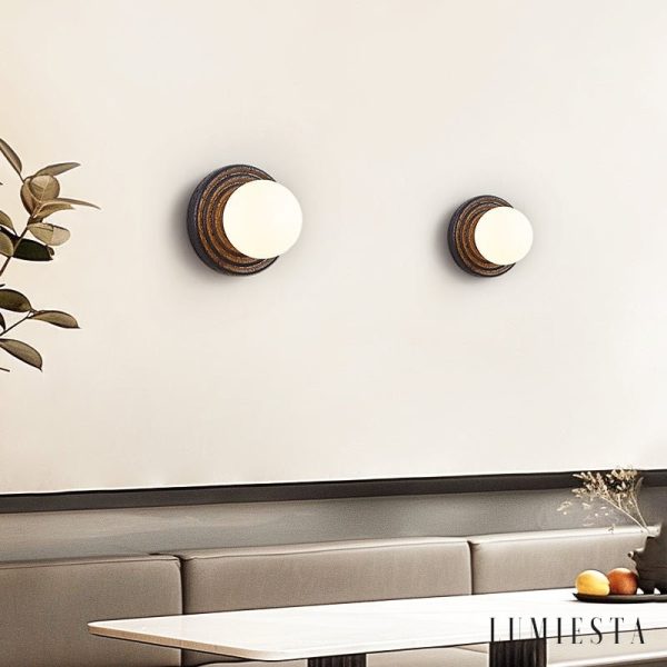 Cartagenae - Lampa sufitowa trawertynowa czarna z białym szkłem do salonu, Ø18 cm