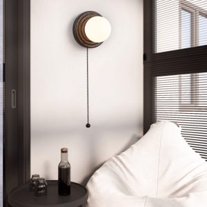 Cartagenae - Lampa sufitowa trawertynowa czarna z białym szkłem do salonu, Ø18 cm