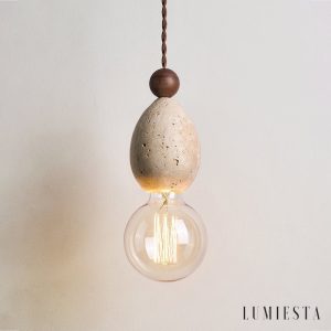 Catanora - Lampa wisząca trawertynowa, żółty trawertyn do jadalni, Ø8 x 24 cm