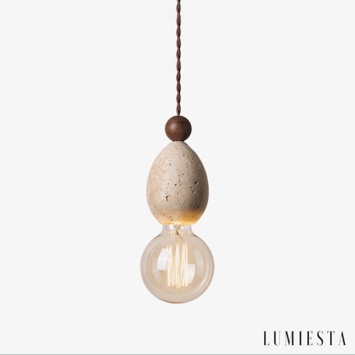 Catanora - Lampa wisząca trawertynowa, żółty trawertyn do jadalni, Ø8 x 24 cm