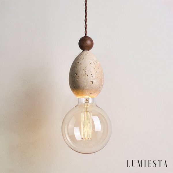 Catanora - Lampa wisząca trawertynowa, żółty trawertyn do jadalni, Ø8 x 24 cm