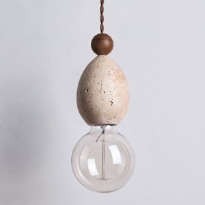 Catanora - Lampa wisząca trawertynowa, żółty trawertyn do jadalni, Ø8 x 24 cm