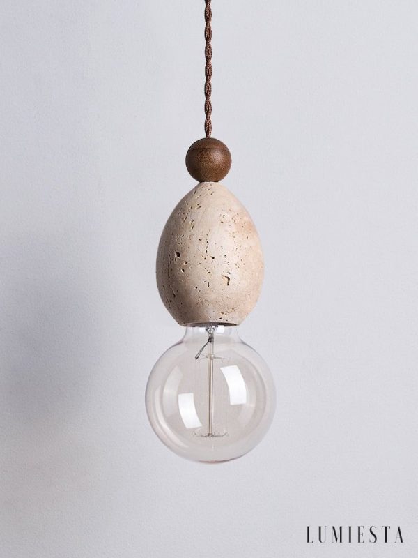 Catanora - Lampa wisząca trawertynowa, żółty trawertyn do jadalni, Ø8 x 24 cm