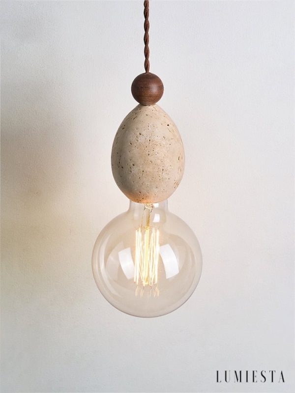 Catanora - Lampa wisząca trawertynowa, żółty trawertyn do jadalni, Ø8 x 24 cm