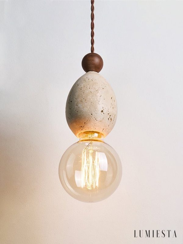 Catanora - Lampa wisząca trawertynowa, żółty trawertyn do jadalni, Ø8 x 24 cm