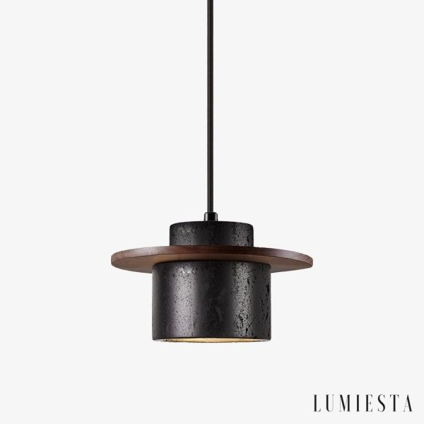 Lumiesta-champagna-lampa-wiszca-trawertynowo-drewniana-czarna-do-jadalni-20x12-cm.jpg Champagna - Lampa wisząca trawertynowo-drewniana, czarna do jadalni Ø20x12 cm